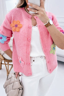 Cardigan Pink buttoned with floral pattern *