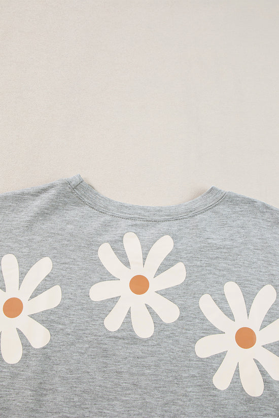 T-shirt décontracté gris imprimé fleur de marguerite