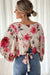 Rose flower blouse with 3/4 sleeves and laces back