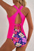 Ensemble tankini floral rose à col en V et ourlet à volants