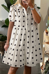 White Babydoll dress with polka dots and sleeve collar *