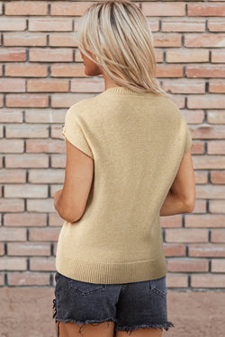 Short sleeve sweater with ribbed border in a plaster parchment