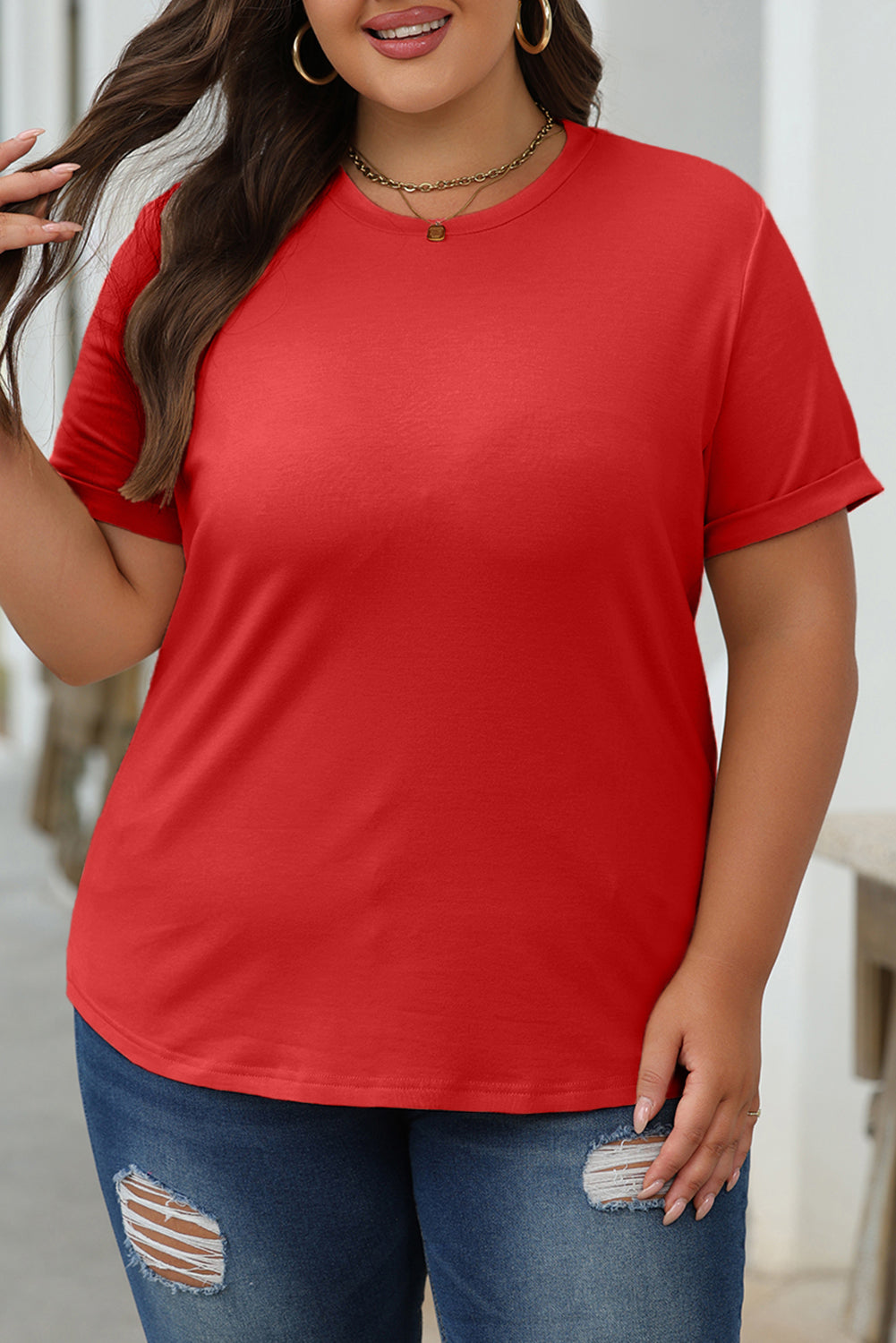 Camiseta roja de color rojo sin redondo