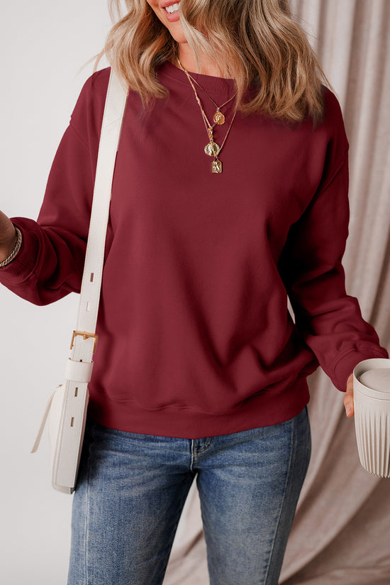 Burgundy Terry Drop Shoulder Sweatshirt with Solid Fleece Lining