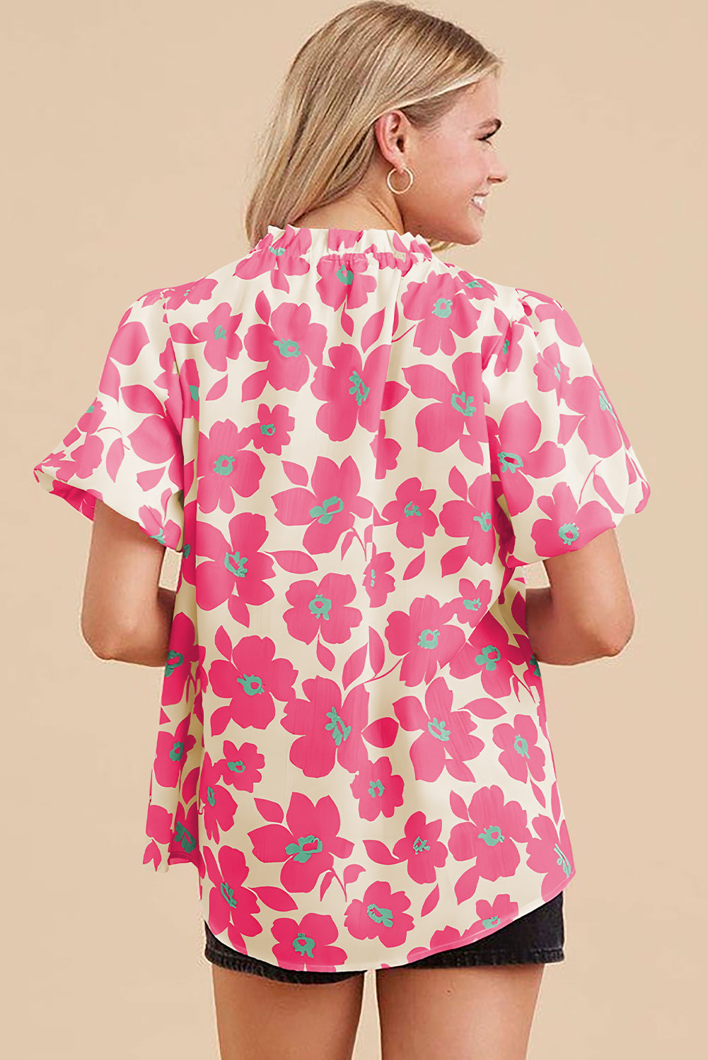 Blouse beige à fleurs et *-A WOMAN WE LOVE