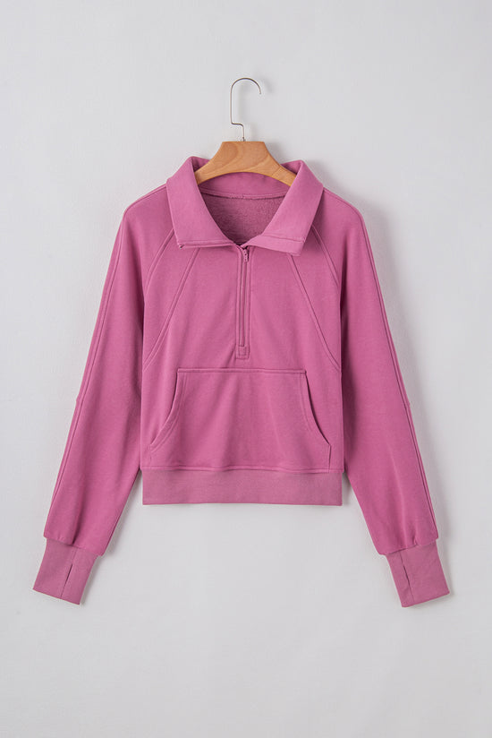 Sweatshirt with uphill collar with kangaroo pocket and quarter-Valérian zipper