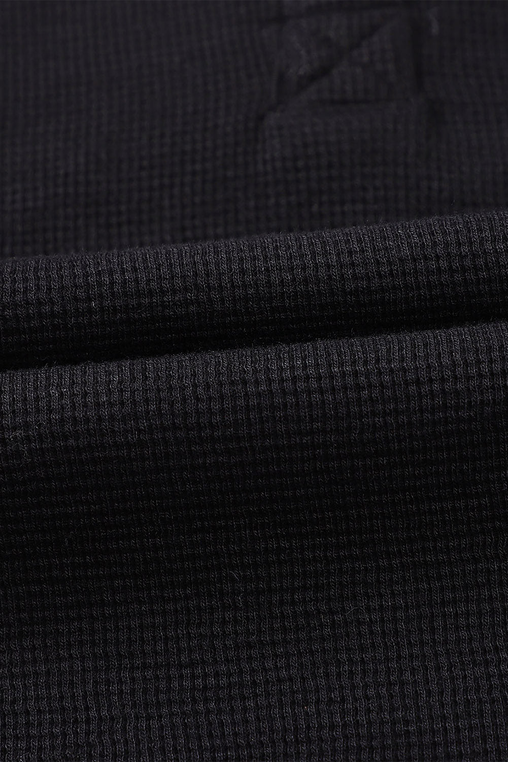 Black Waffle Knit Henley Top