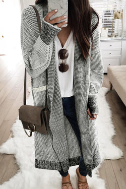 Grey textured knit cardigan with pockets