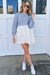 Sky Blue Striped High Waist Pleated Loose Mini Dress