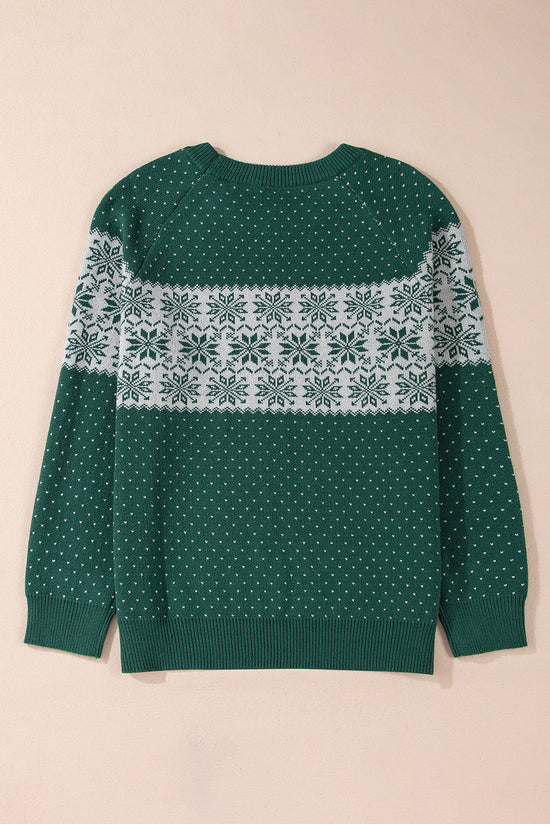 Pull de Noël vert à motif de flocon de neige et épaules tombantes, grande taille