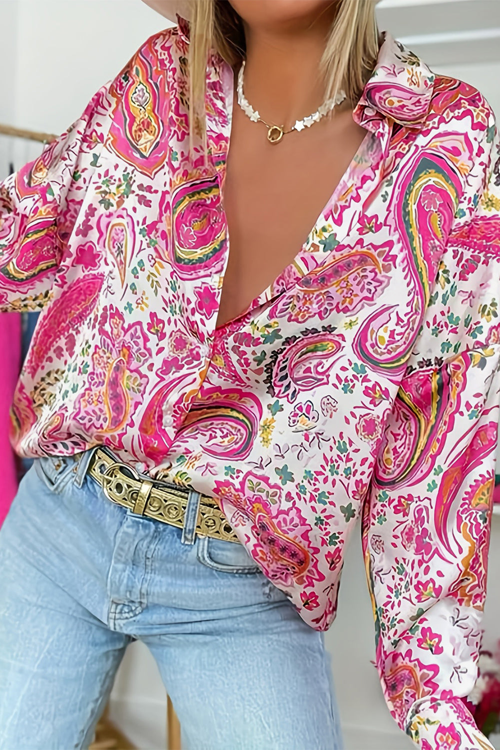 Camicia casual floreale rosa floreale