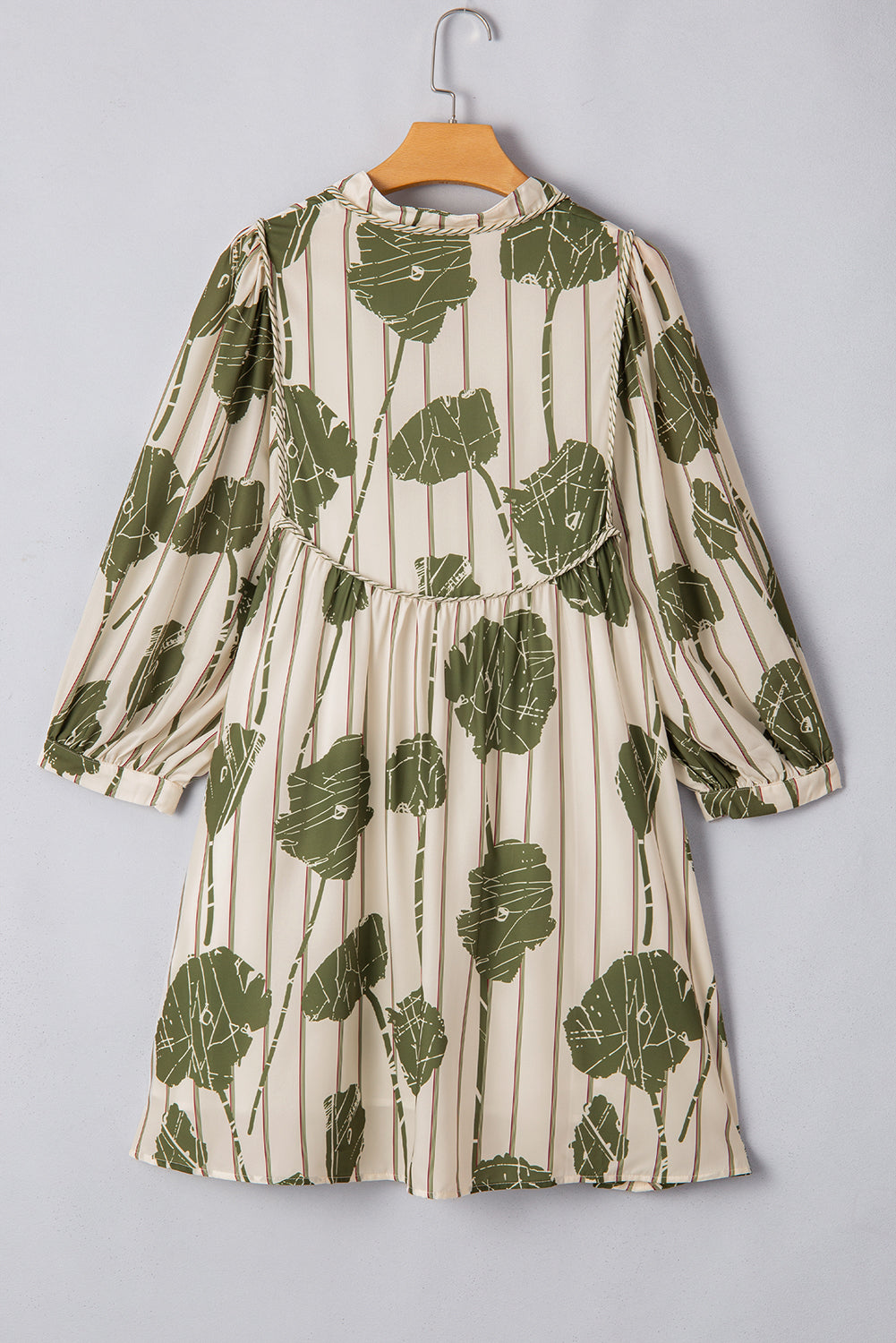 Robe à manches bouffantes et passepoil contrasté à imprimé floral rayé vert Guacamole