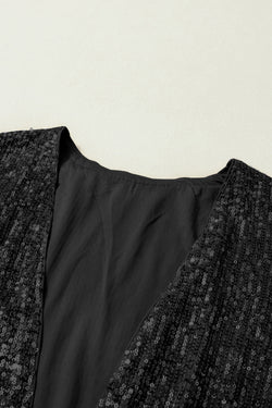 Black sequined kimono, 3/4 sleeves, open front