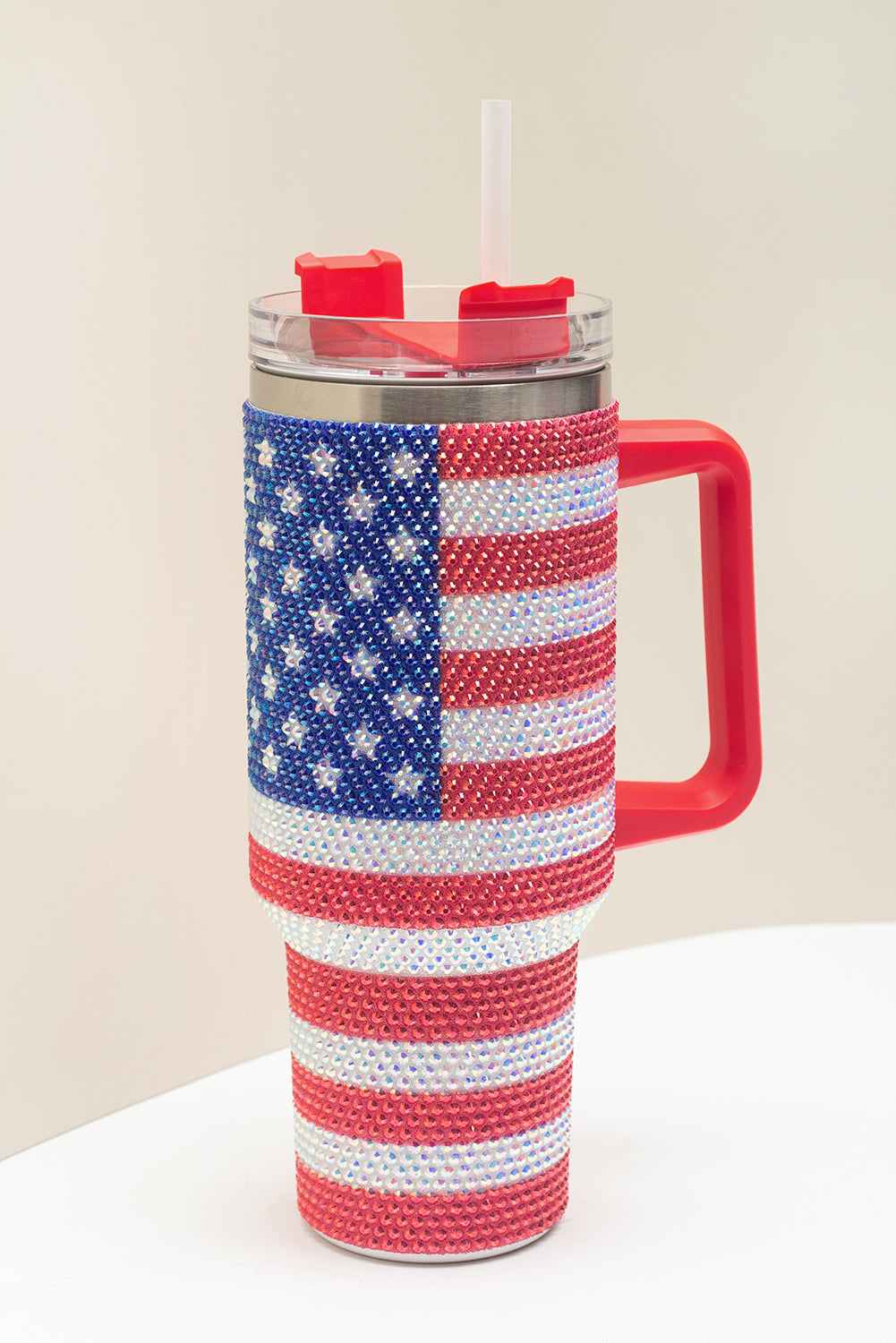 Gobelet thermos de 40 oz avec imprimé drapeau américain en strass rouge