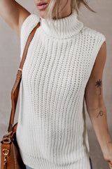 White sweater vest with turtleneck and split hem