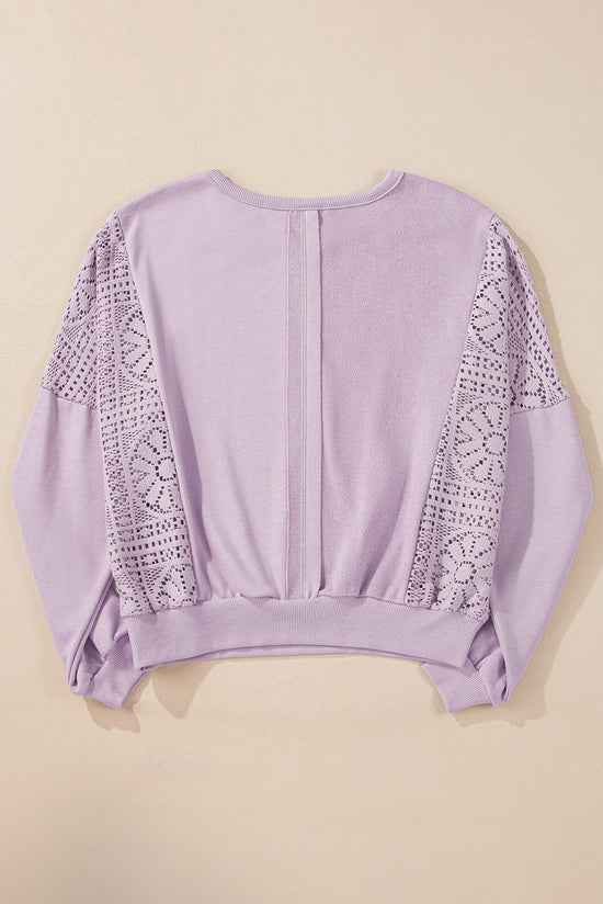 Orchid Petal Knit Sweatshirt, Exposed Crochet Seams, Ribbed Trim