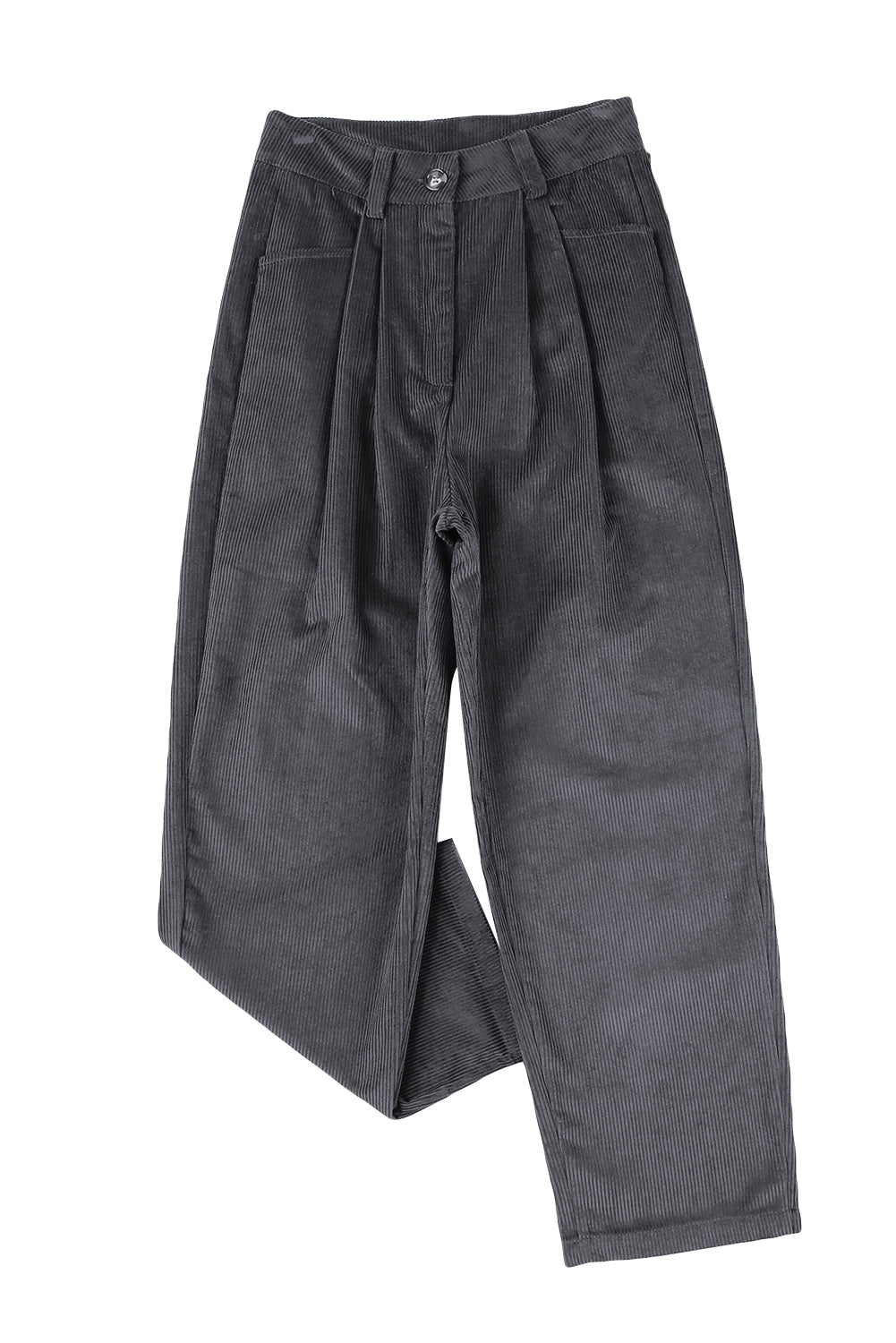 Pantalones rectos de cintura alta de pana gris