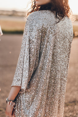 Apricot Sequined 3/4 Sleeve Open Wrap Kimono