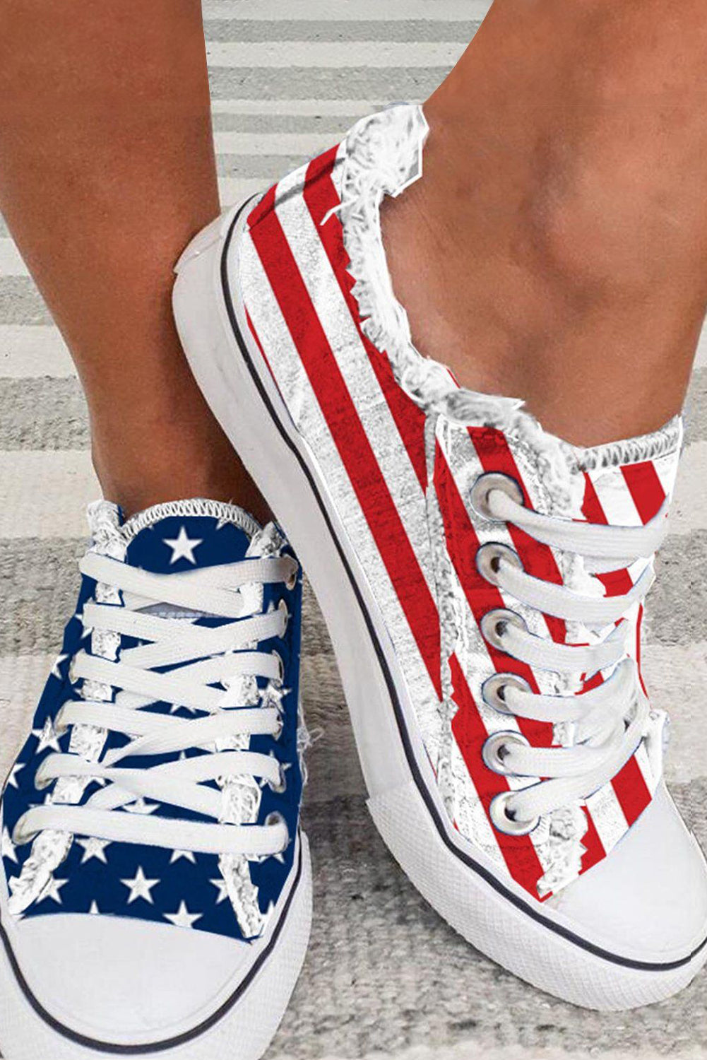 Scarpe piane in tela a bandiera blu americana