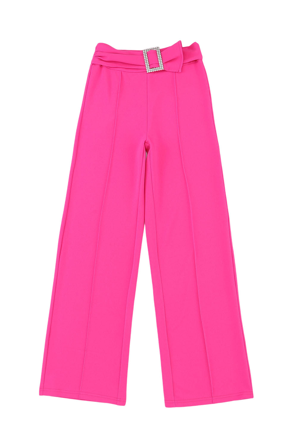 Pantalon large à ceinture avec boucle en strass rose