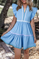 Ric Rac Beau Blue Color Block V-Neck Tiered Dress with Flutter Sleeves