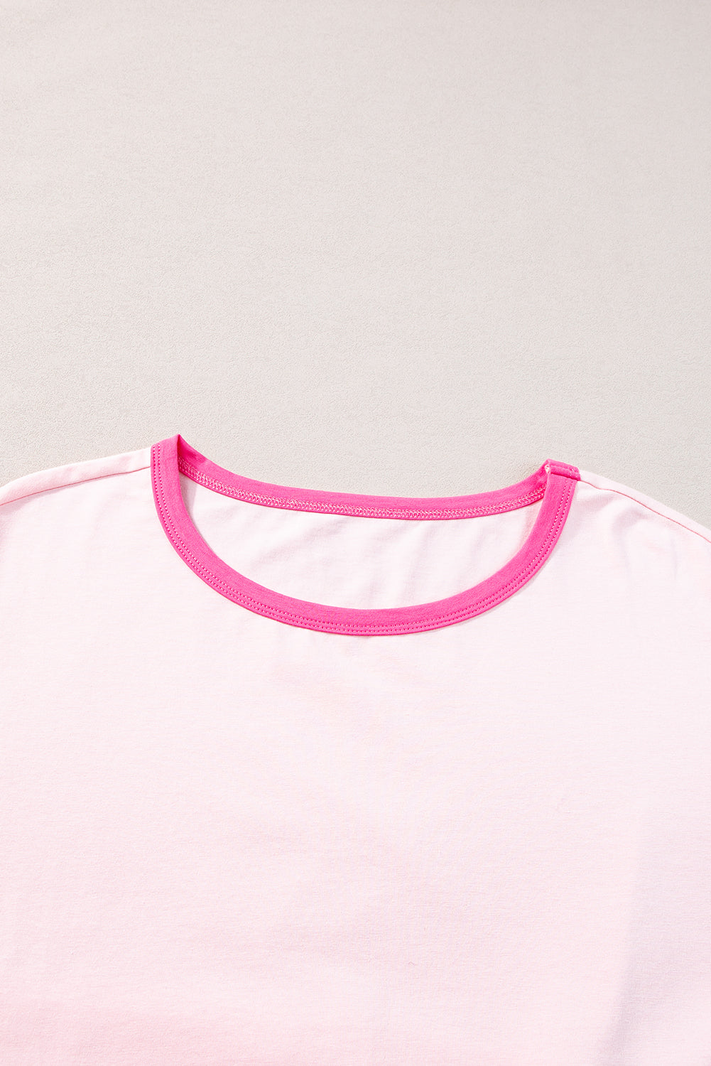 Pink T-shirt with half sleeves and round neck, plus size