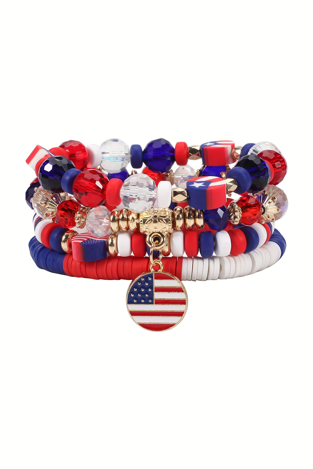 Bracelet multicouche perlé du Jour du drapeau rouge ardent