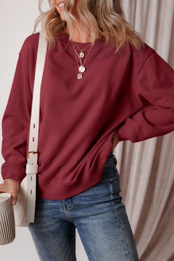 Burgundy Terry Drop Shoulder Sweatshirt with Solid Fleece Lining