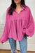 Babydoll bright pink blouse in V -neck and bubble sleeves