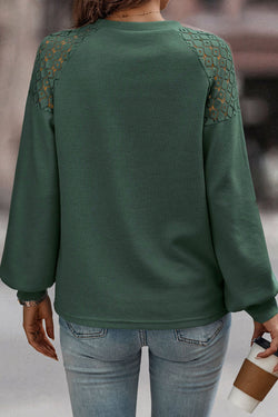 Green Lace Long Sleeve Textured Sweater