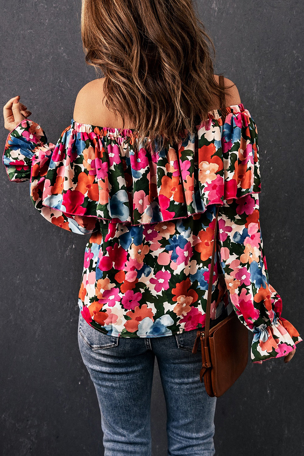 Blouse à volants et épaules dénudées à imprimé floral