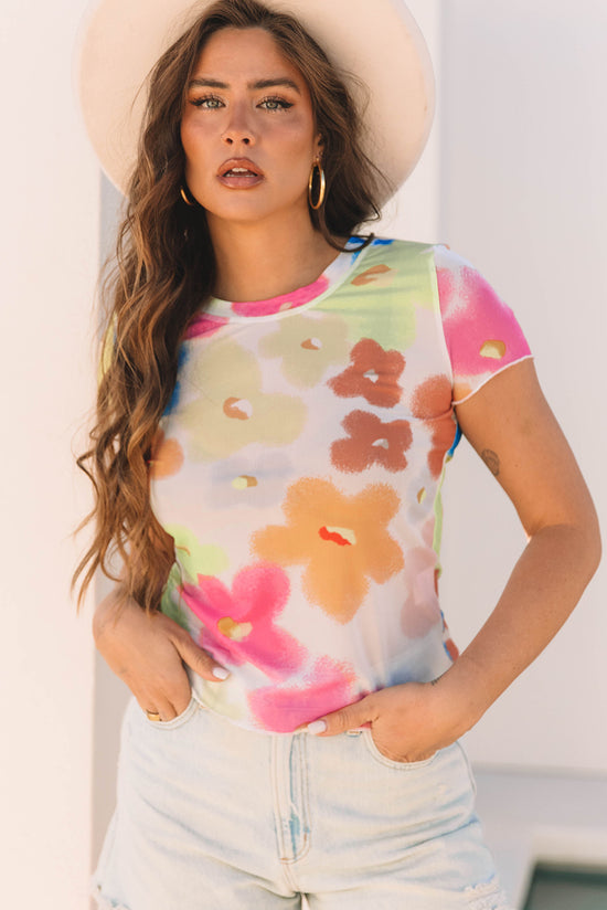 T-shirt court multicolore en maille florale *