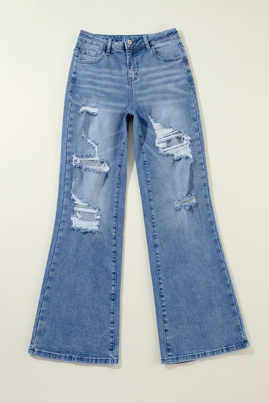 Ashleigh - High Waisted Wide Leg Jeans in Acid Wash Blue Distressed