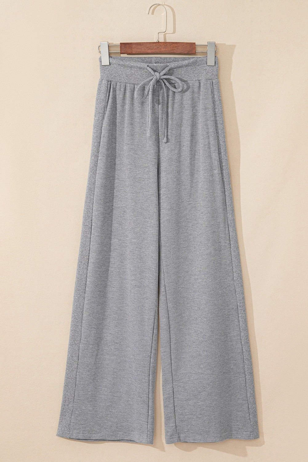 Pantalones de pierna ancha y cintura alta con cordón de punto gofre gris