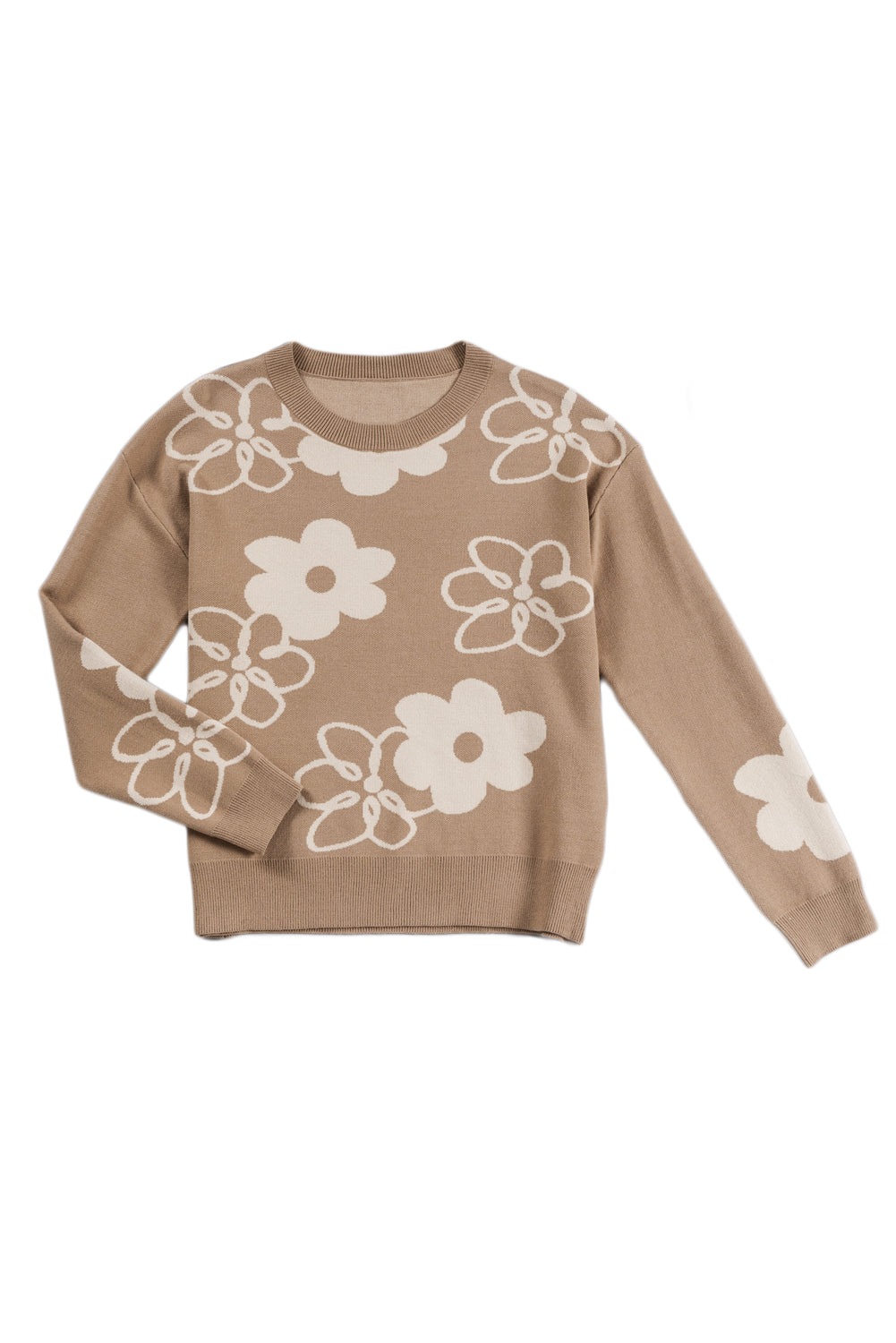 Kamelblumen -Drop -Schulter -Rippen -Trimmpullover