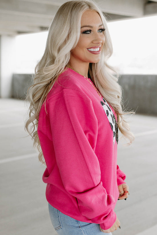 Strawberry Pink Sequin Double Heart Graphic Sweatshirt