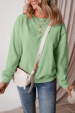 Solid Smoke Green Fleece Lined Drop Shoulder Terry Sweatshirt