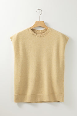 Short sleeve sweater with ribbed border in a plaster parchment