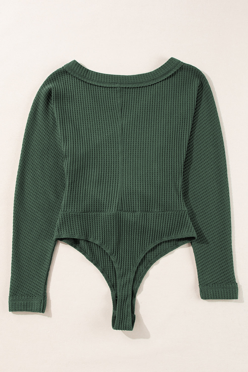 Blackish Green Waffle Knit Slim Fit Wrap V Bodysuit de cuello