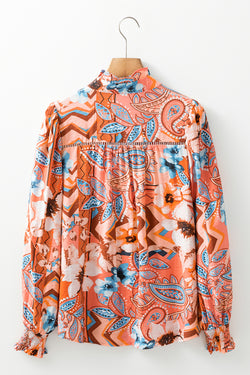 Large shirt buttoned with frowned and orange floral print