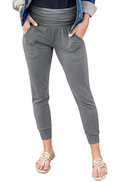 Grey high waisted leggings with pleated pocket