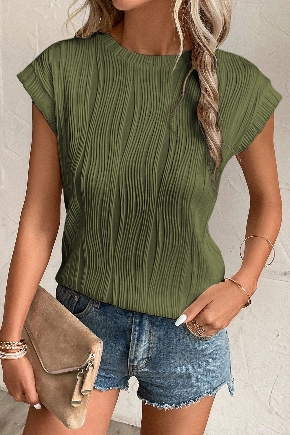 High -sleeved Mangle wavy texture
