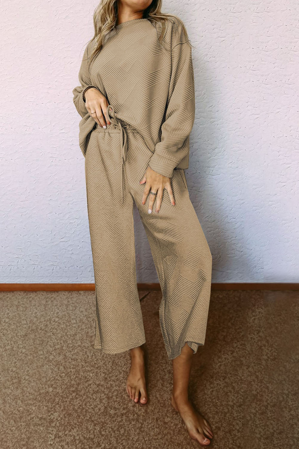 Khaki Ultra lose strukturierte 2pcs Slouchy Outfit