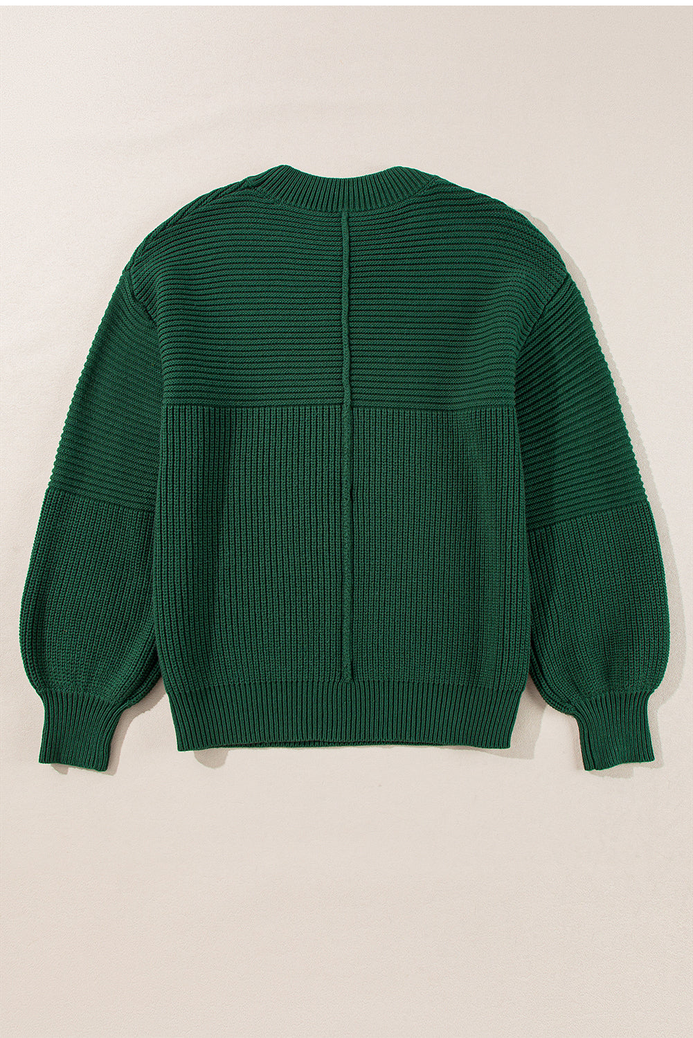 Pull à manches lanternes et col rond en tricot texturé vert noirâtre