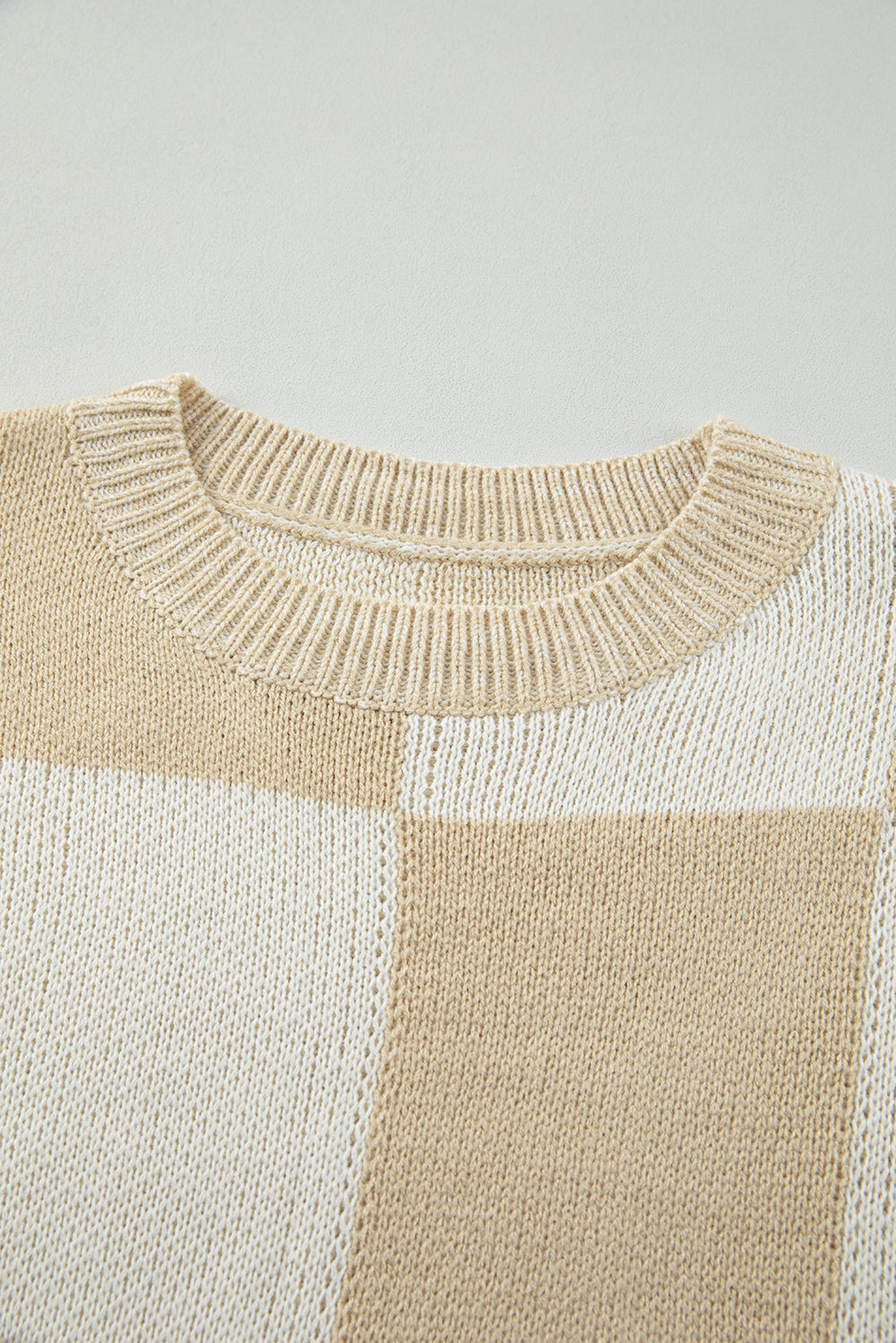 Flachs karierte Druckpullover Drop -Schulterpullover