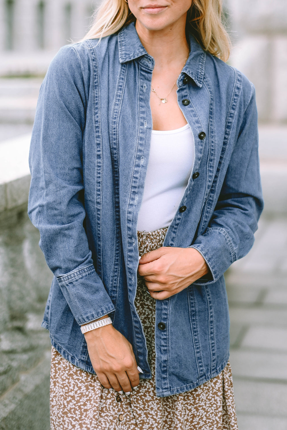 Giacca per camicia in denim a maniche lunghe blu cielo