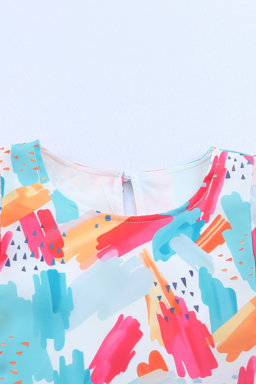 Sky Blue Brush Print Ruffle Trim Top de péplum