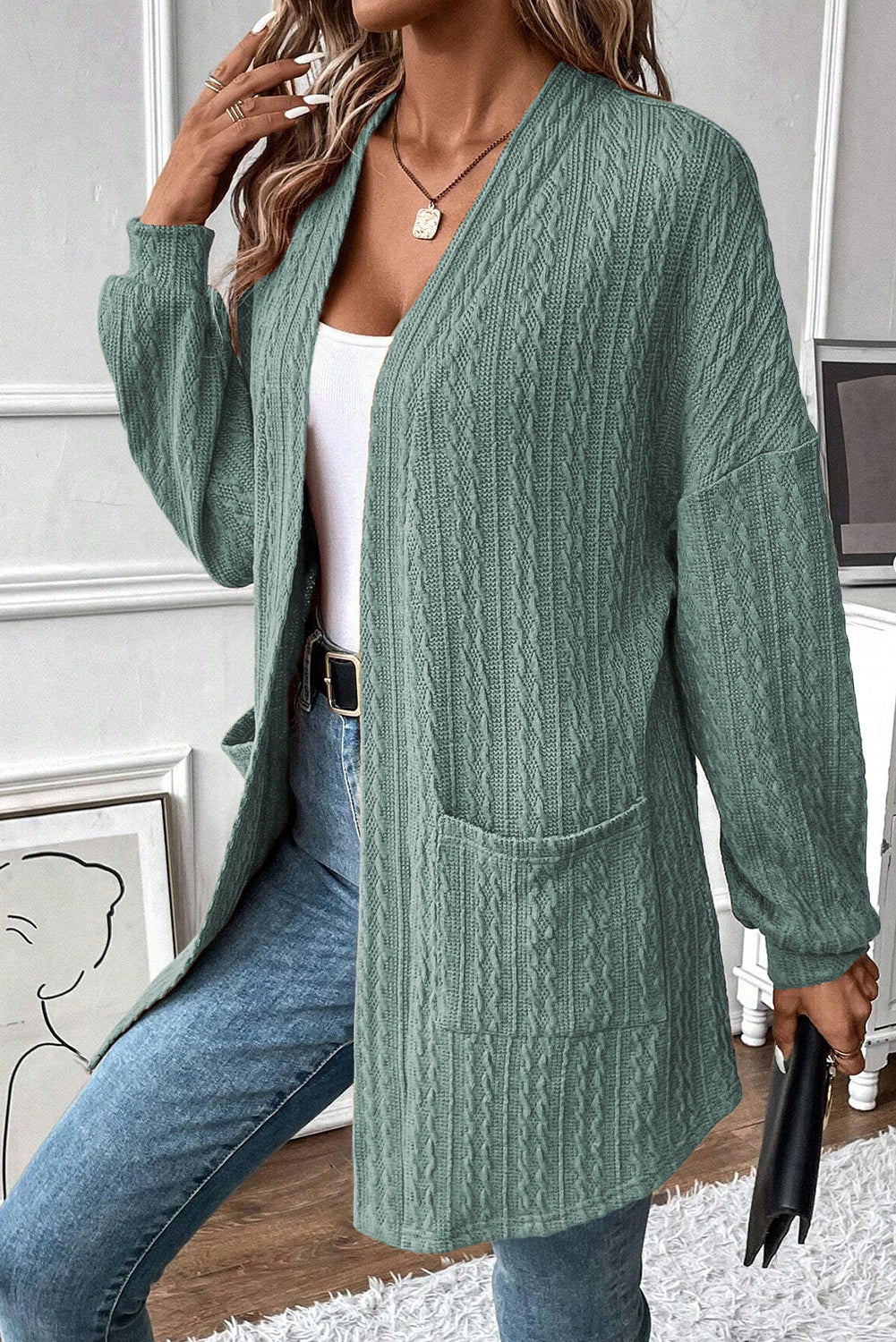 Cardigan ouvert sur le devant avec poches latérales en tricot texturé Canton