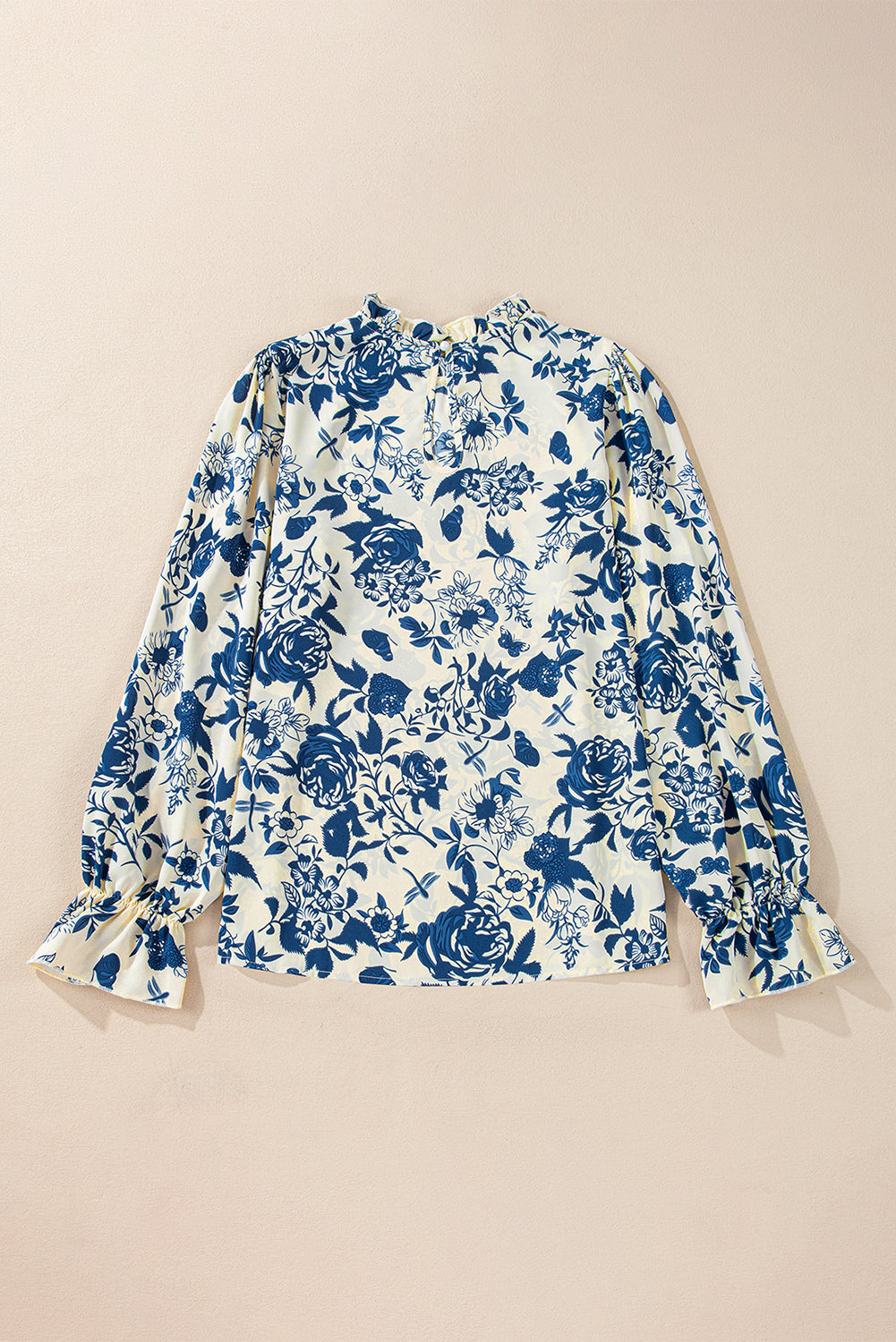 Blusa trasera de manga de flujo de estampado floral azul cielo blusa trasera