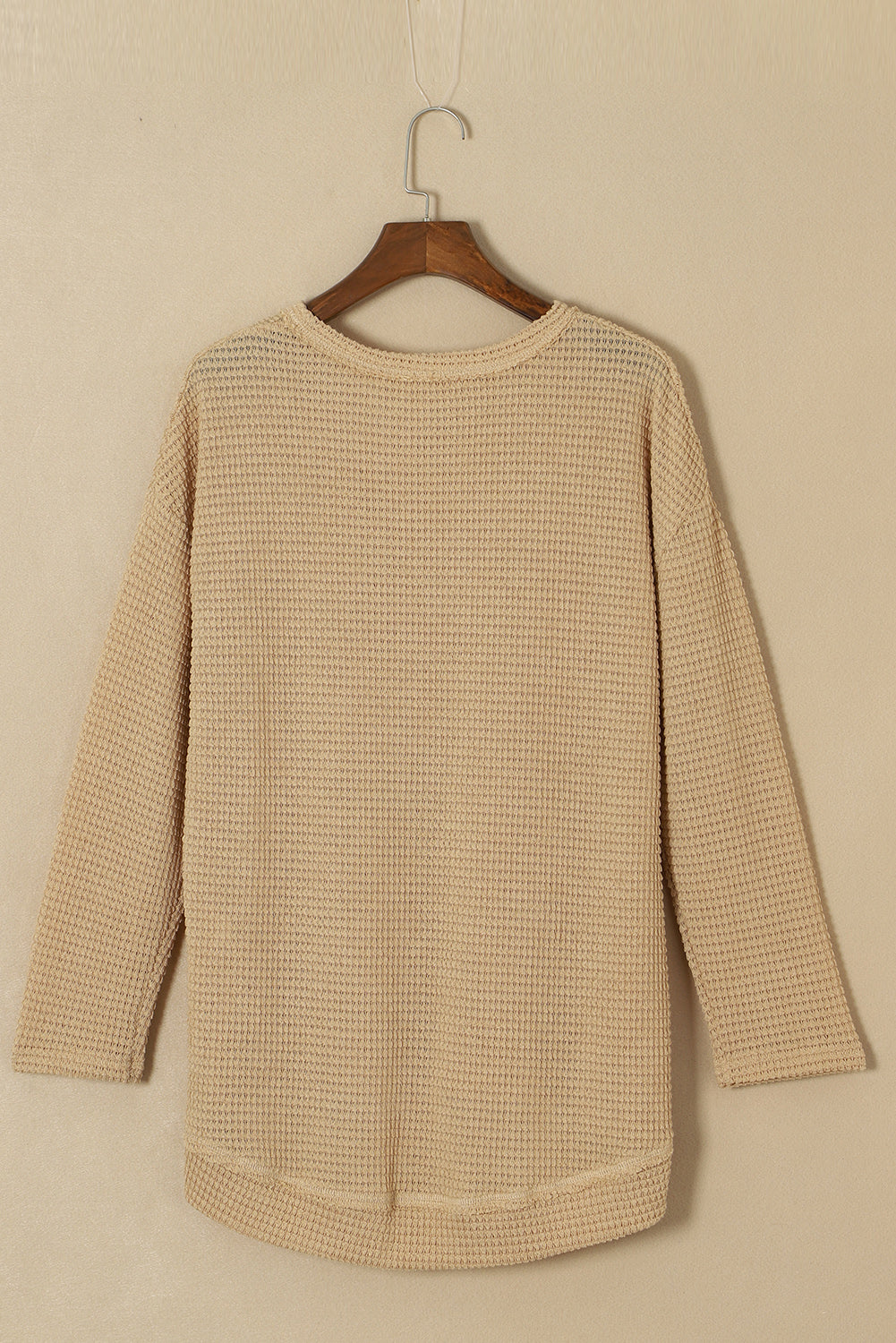 Khaki Waffle Knit High Slits Oversized Top